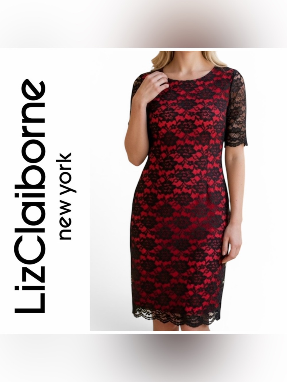 Elegant Black and Red Lace Dress by Liz Claiborne